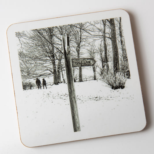 Horsforth coaster - Hunger Hills, Hall Lane sign Monochrome coaster