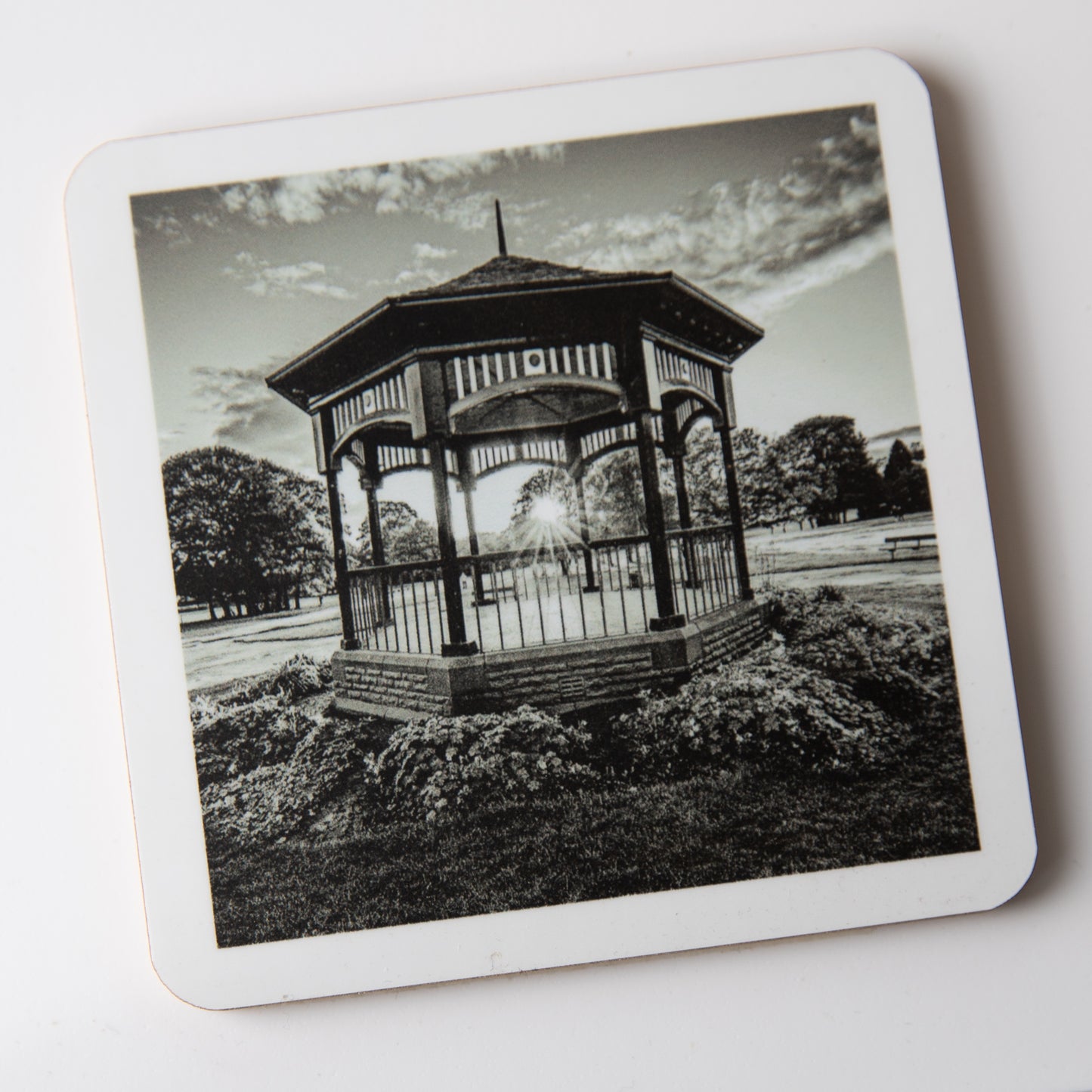 Horsforth coaster - Hall Park Bandstand Monochrome coaster