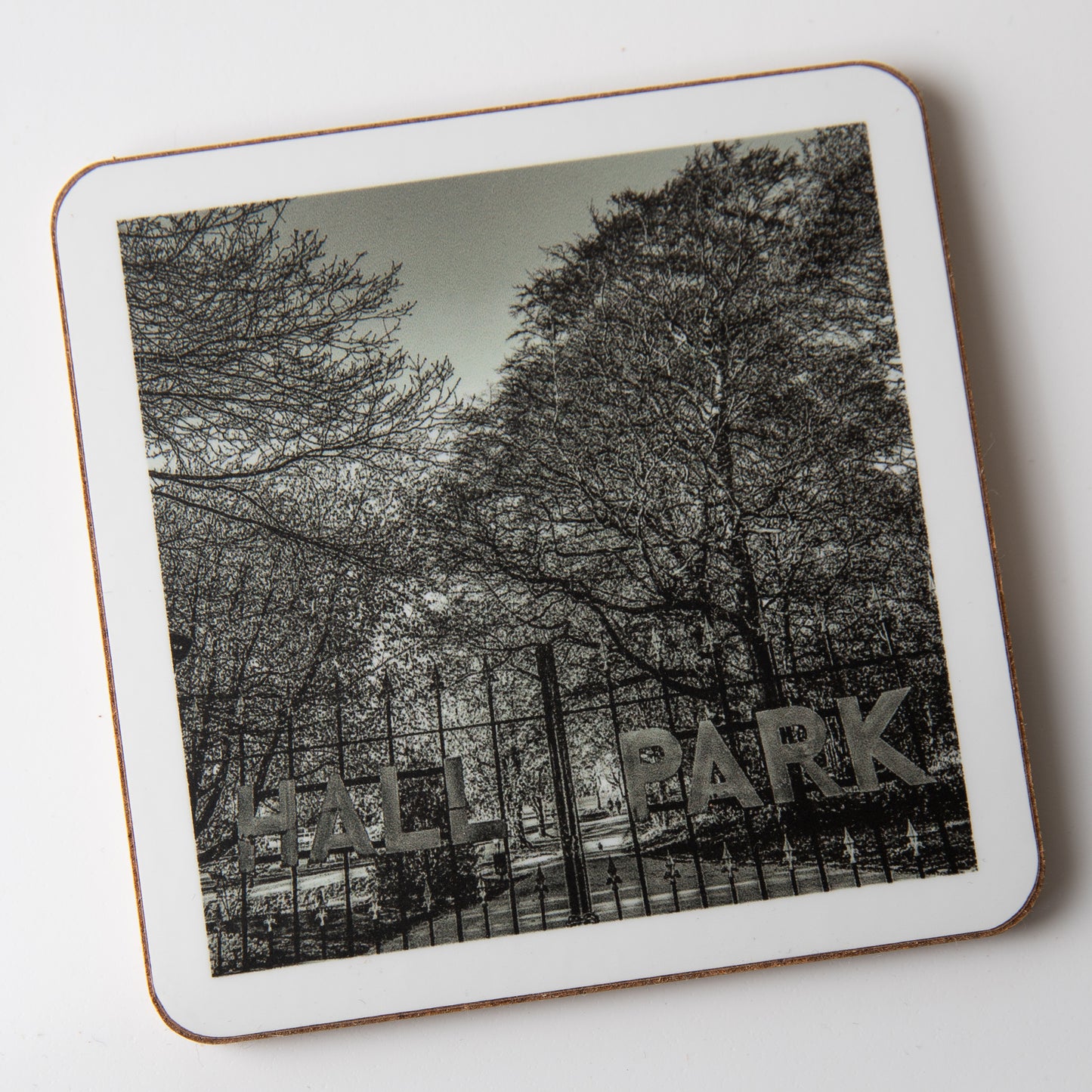 Horsforth coaster  - Hall Park gates Monochrome coaster