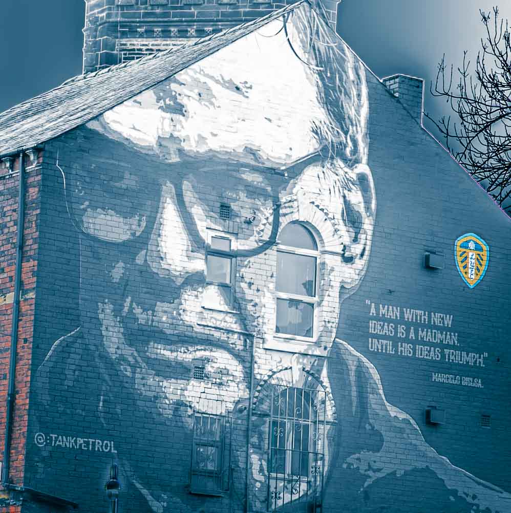 Bielsa Mural, Hyde Park Corner Blue - Leeds Utd print