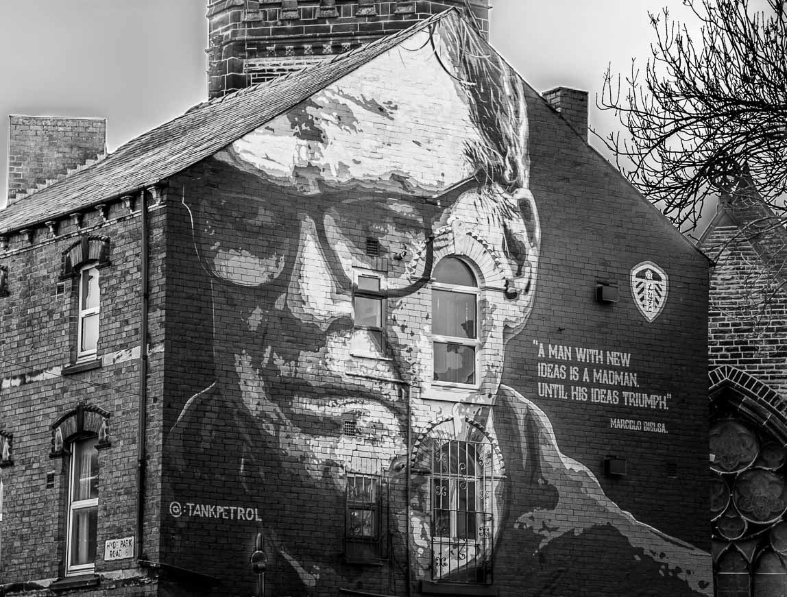 Bielsa Leeds United Mural mono print, Hyde Park Corner Leeds