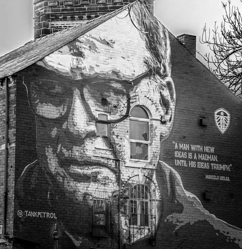 Bielsa Mural, Hyde Park Corner square Mono - Leeds Utd print