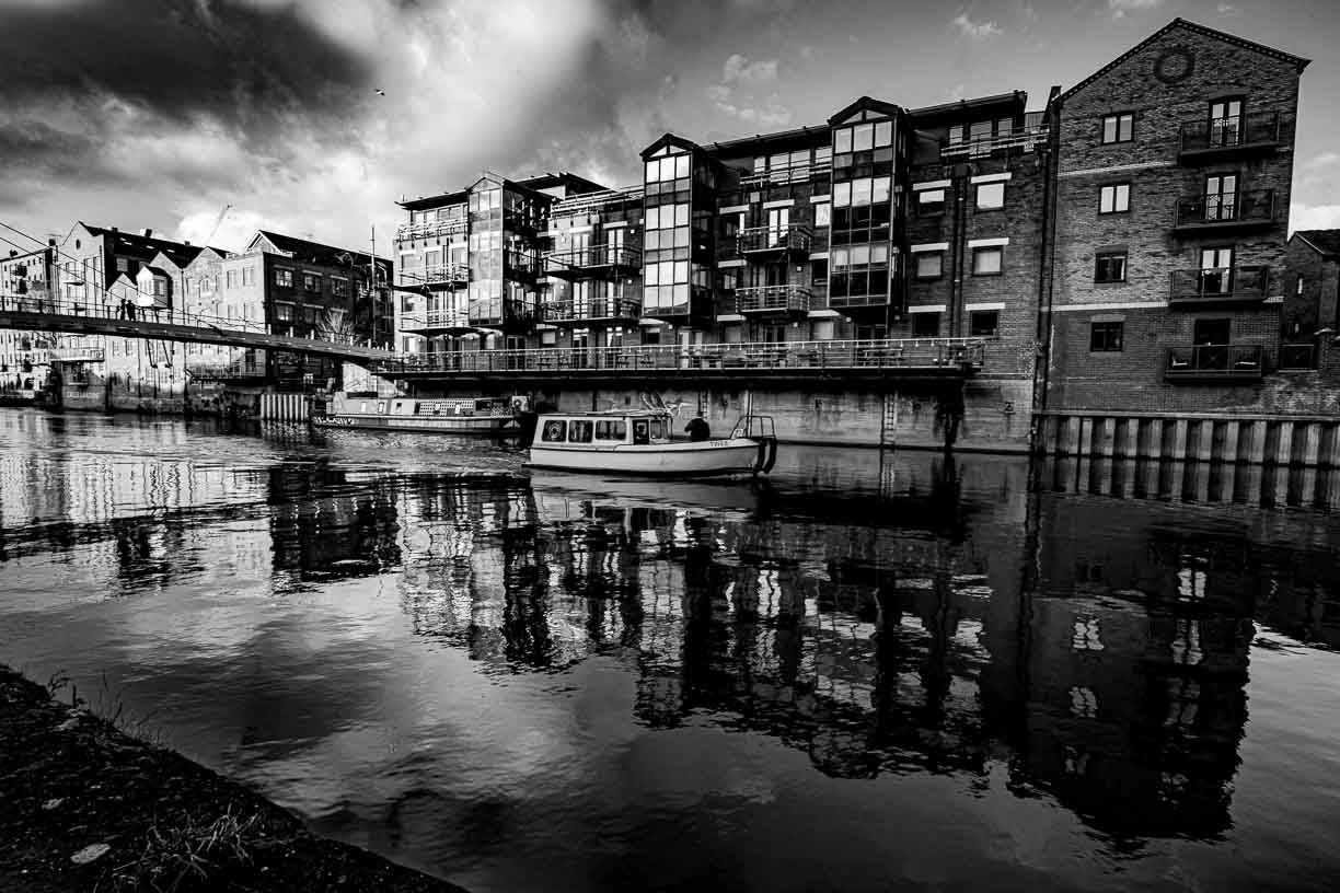 Brewery Wharf Mono boat reflection