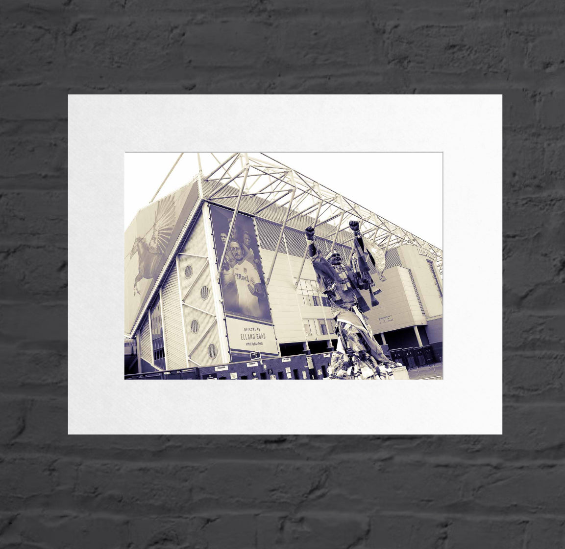 Billy Bremner statue muted tones colour print, Elland Road