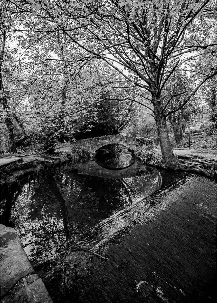 Meanwood Stone Bridge Reflection Mono