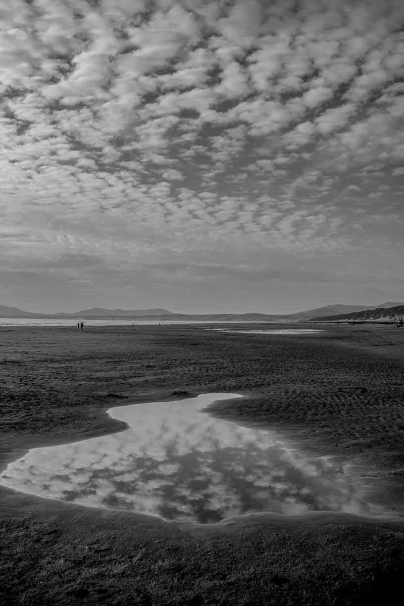 Harlech Beach reflection Monochrome